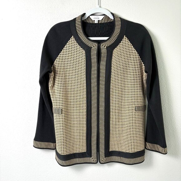 Exclusively Misook Sweaters - Exclusively Misook Cardigan Women Size M Black Tan Geometric Colorblock Hook Eye